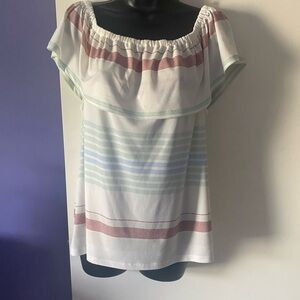 Maurices Off the Shoulder Relaxed White Striped Blouse Size Large